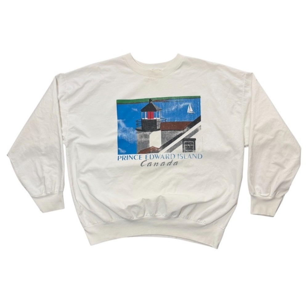 Vintage 80s Prince Edward Island PEI Lighthouse Maritime Art Light Windbreaker